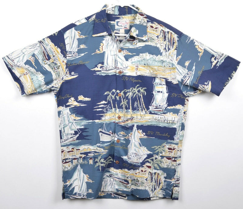 Bluewater Wear Men's Sz Small Sailboat Ships Rayon Blend USA Hawaiian Shirt