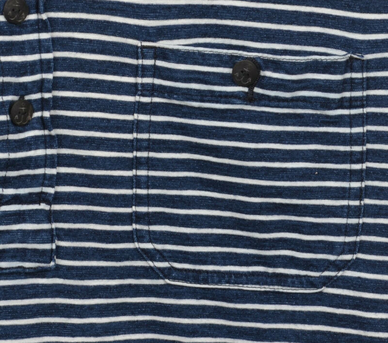 RRL Ralph Lauren Men's Large Blue Indigo Striped Double RL Polo Shirt