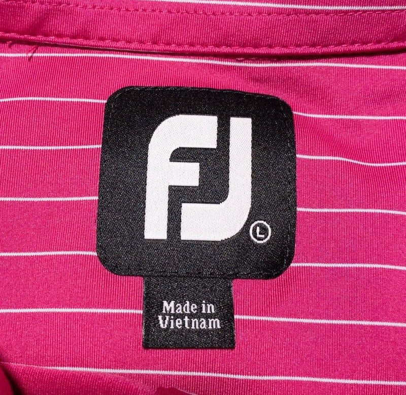 FootJoy Golf Polo Large Men's Hot Pink Striped Wicking Performance Stretch