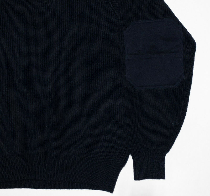 Orvis Men's Large Wool Mechanic Navy Blue High Neck Rib Knit Pullover Sweater