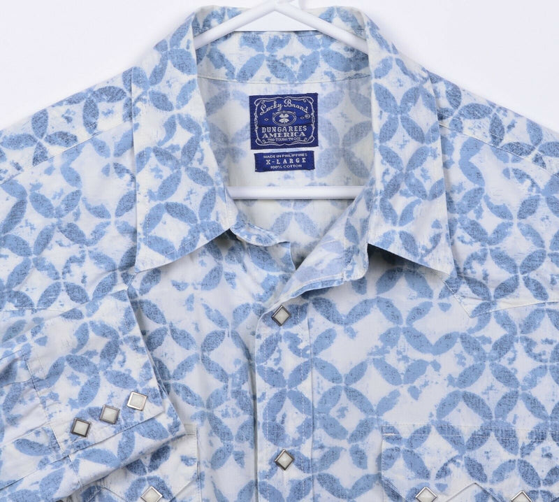 Lucky Brand Men's XL Pearl Snap Blue Starburst Geometric Western Shirt