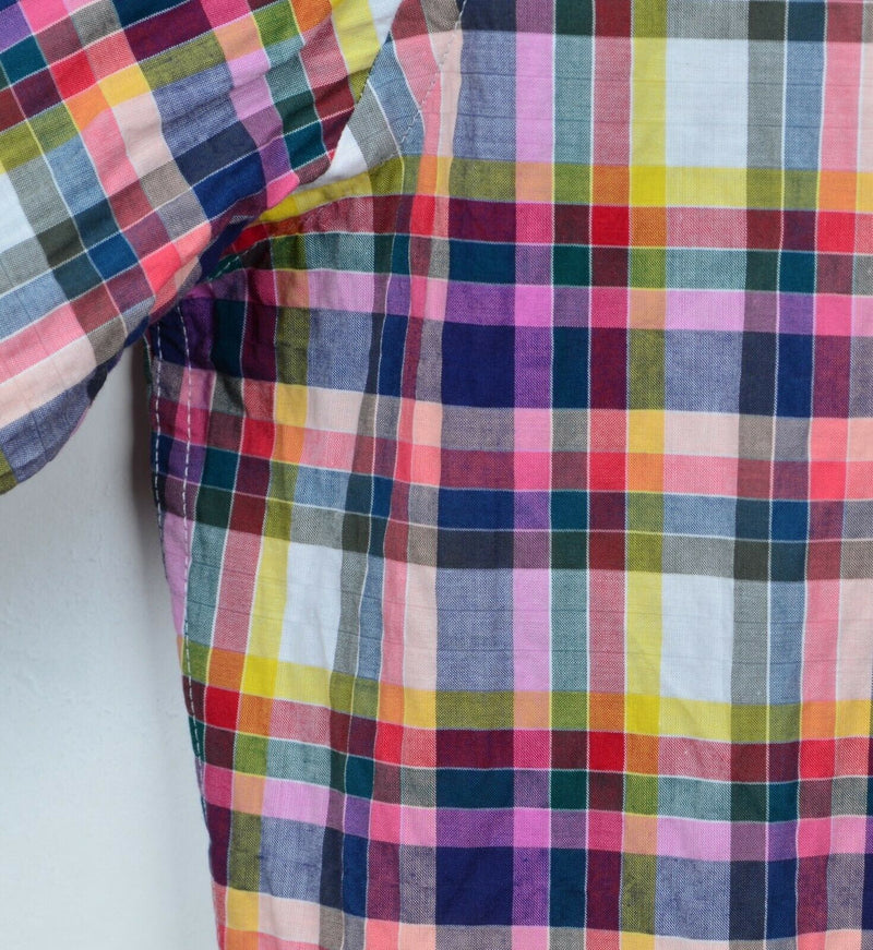 Hammer Made Men's Sz 15.5 Medium Pink Multi-Color Plaid Check Seersucker Shirt