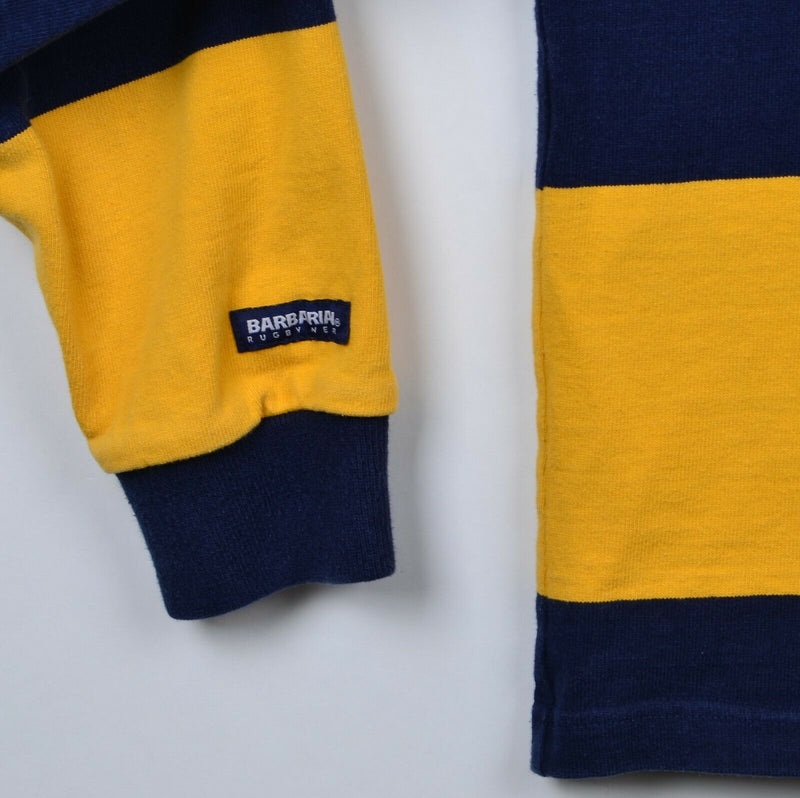 Vtg Barbarian Rugby Men's Sz Small Navy Blue Yellow Chunky Stripe Rowing Hoodie