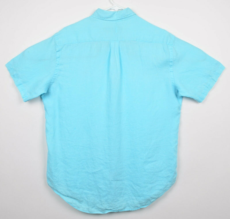 Polo Ralph Lauren Men's Large 100% Linen Solid Aqua Blue Pink Pony Shirt