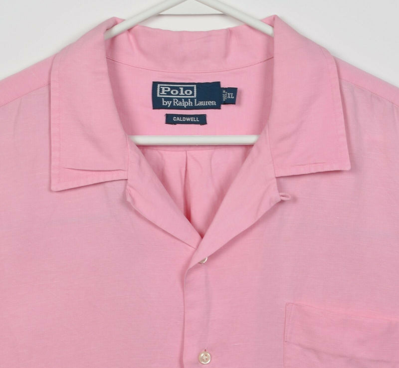 Polo Ralph Lauren Men's XL Silk Linen Blend Solid Pink Caldwell Camp Shirt