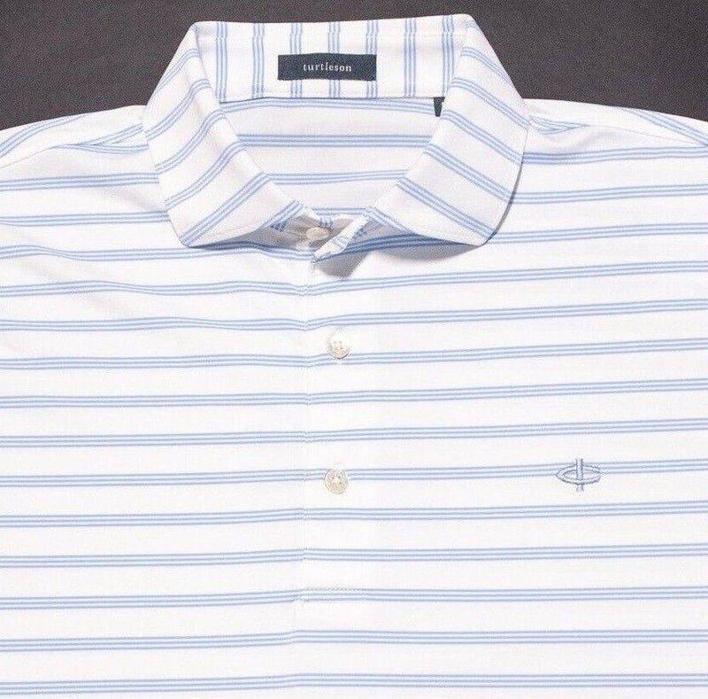 Turtleson Golf Polo Medium Men's Shirt Wicking White Blue Striped Stretch