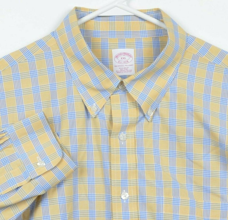 Brooks Brothers Men's 2XL Regular Fit Non-Iron Yellow Blue Button-Down Shirt