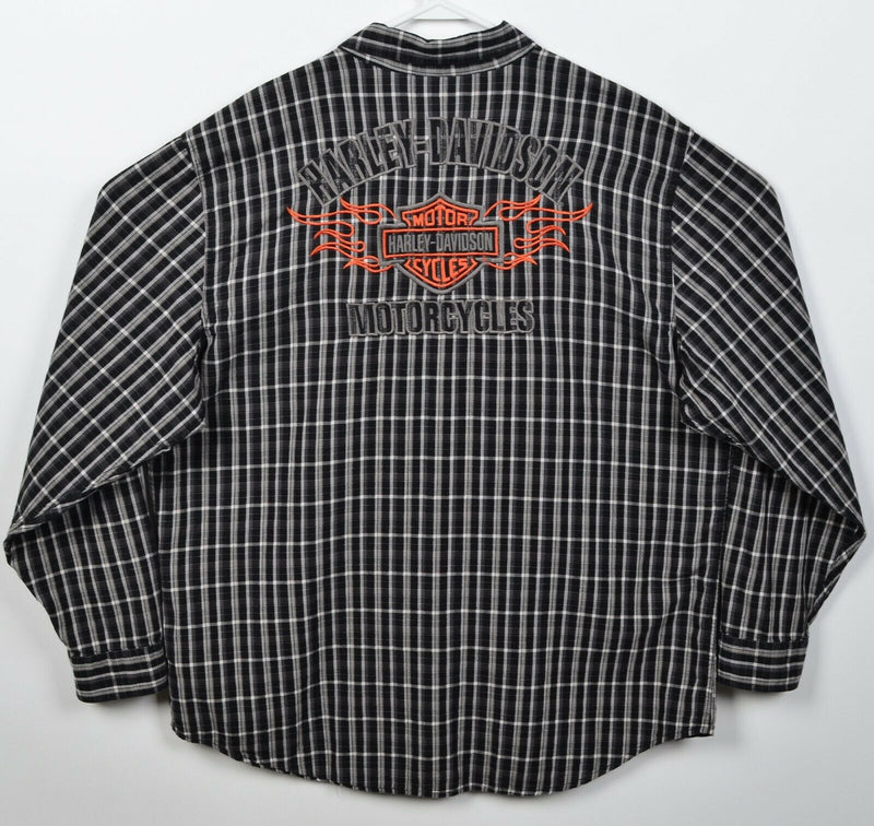 Harley-Davidson Men's 2XL Flames Black Gray Plaid Garage Mechanic Biker Shirt