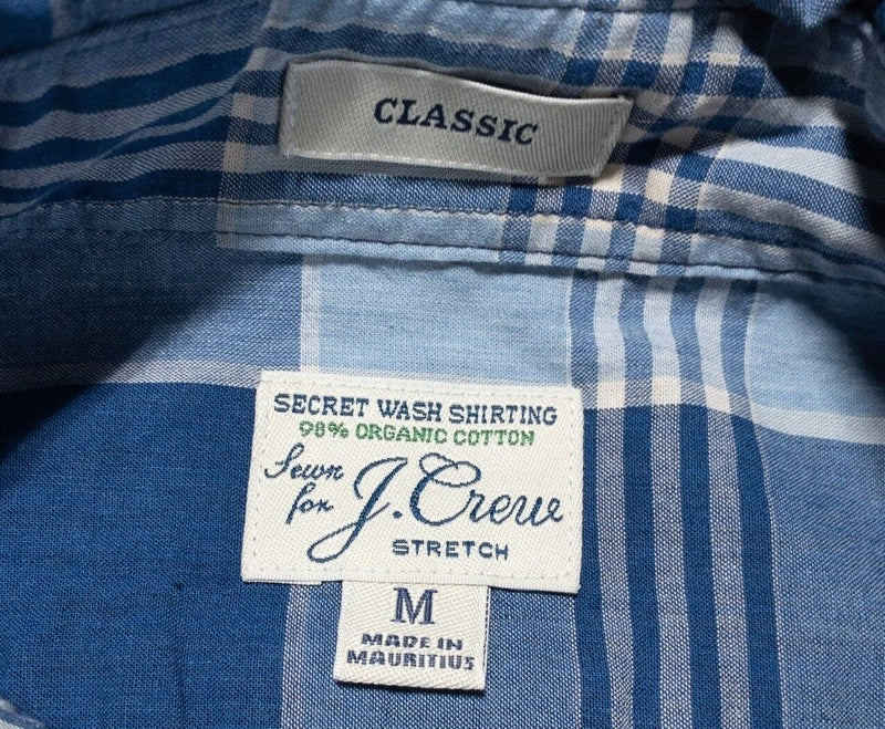J. Crew Stretch Secret Wash Shirt Medium Classic Fit Mens Blue Plaid Long Sleeve