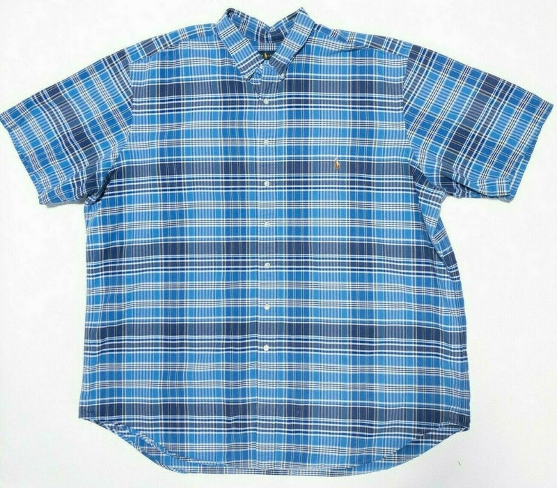 Polo Ralph Lauren Shirt 3XLT Men Short Sleeve Button-Front Big & Tall Blue Plaid