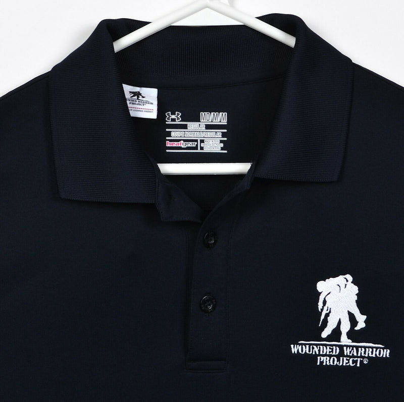 Wounded Warrior Project Men's Medium Regular Under Armor Solid Black Polo Shirt