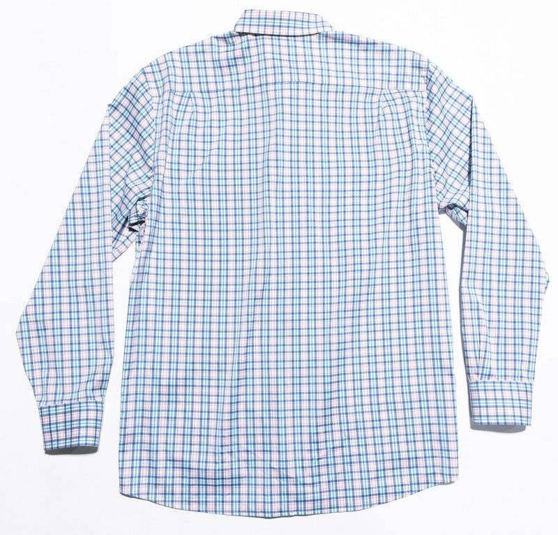 Southern Tide Intercoastal Shirt Men's Large Polyester Wicking Blue Pink Plaid