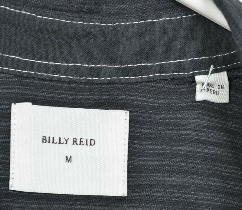 Billy Reid Men's Medium Black Gray Striped Cotton Poly Blend Pocket Polo Shirt