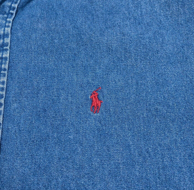 Polo Ralph Lauren Denim Shirt Large Men's Vintage 90s Blaire Blue Long Sleeve