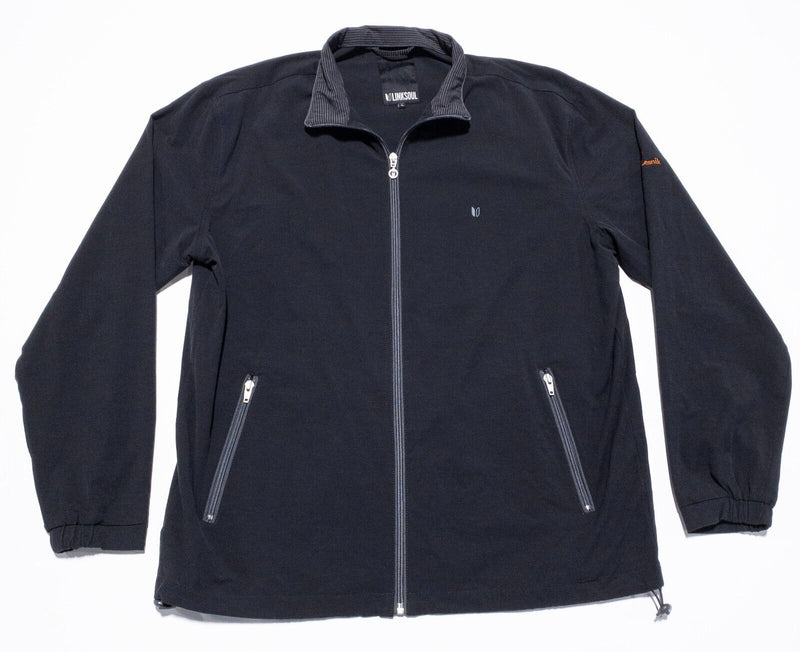 Linksoul Jacket Men's Large Full Zip Golf Wicking Stretch Black Windbreaker