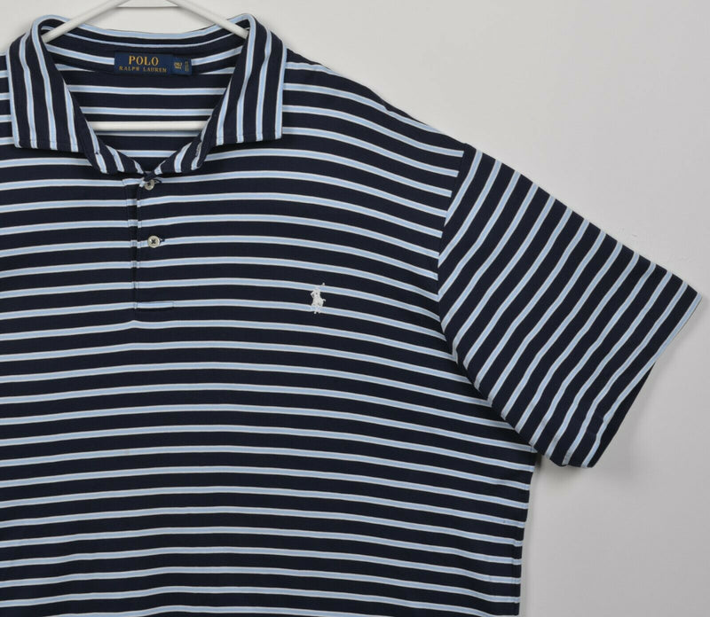 Polo Ralph Lauren Men's 2XLT Tall Navy Blue Aqua Blue Striped Polo Shirt