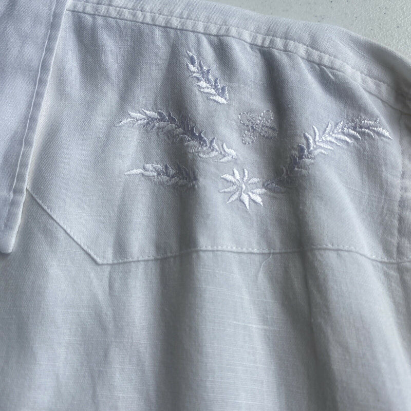 7 For All Mankind Men's XL Linen Blend White Embroidered Boho Resortwear Shirt