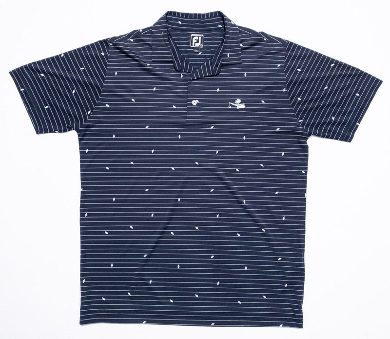 FootJoy Golf Polo Large Athletic Fit Men's Wicking Navy Blue Stripe Leaf Print