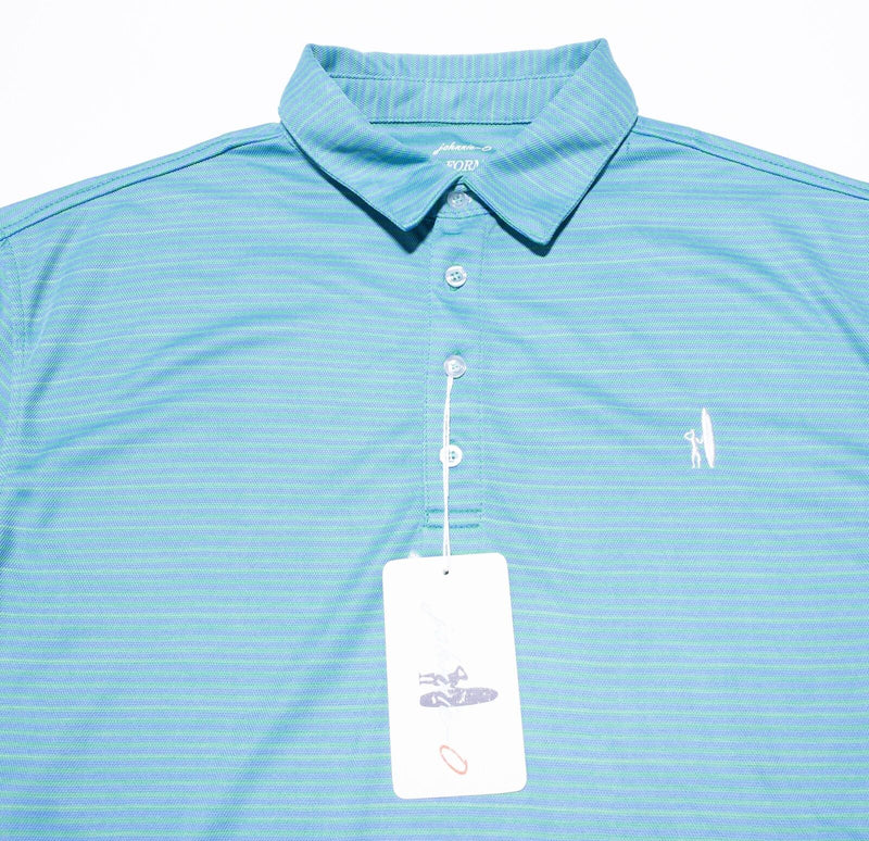 johnnie-O Prep-Formance Polo Men's Large Blue Green Striped Golf Wicking