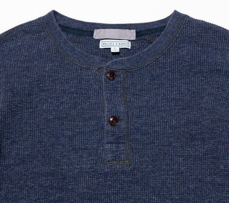 Wallace & Barnes Thermal Henley Men's Large Waffle-Knit Long Sleeve Navy Blue