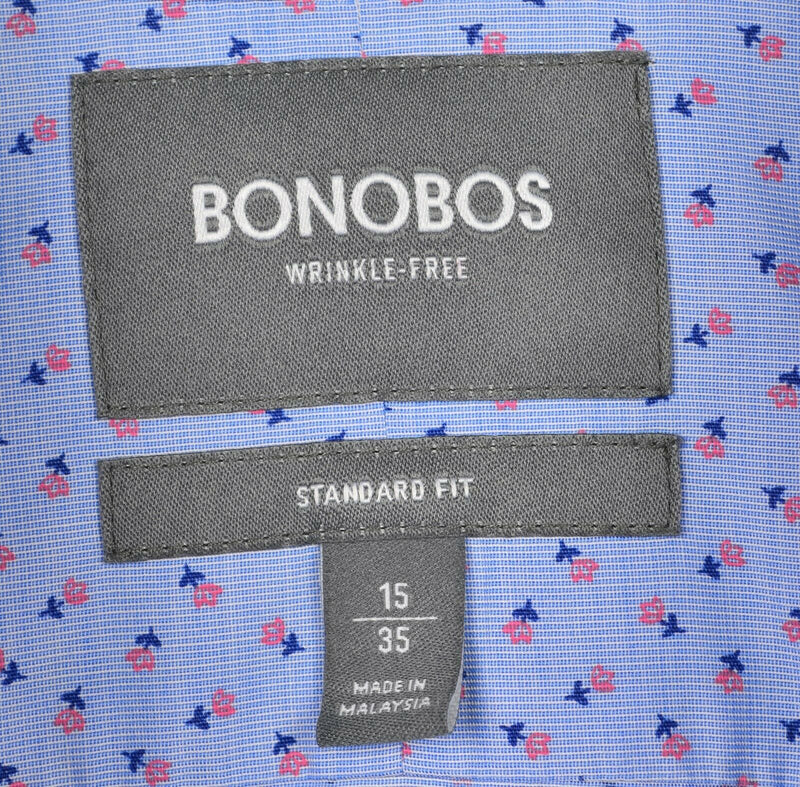 Bonobos Wrinkle-Free Men's Sz 15/35 Floral Blue Long Sleeve Dress Shirt