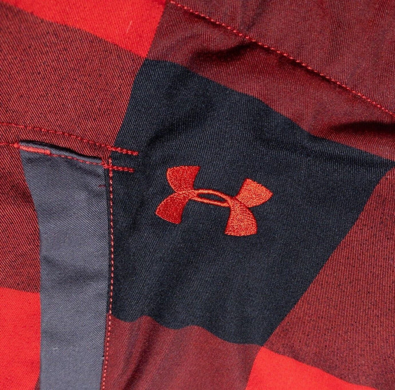 Under Armour Jacket Men's 2XL Hooded Snap-Front Quilt Lined Red Buffalo Plaid