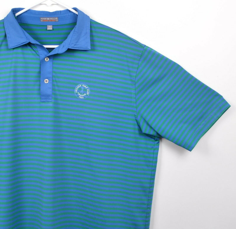 Peter Millar Men's XL Summer Comfort Blue Green Stripe Golf Polo Shirt Chicago