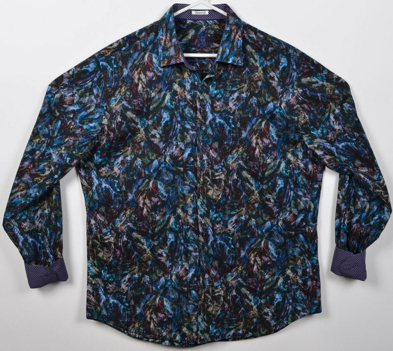 Bugatchi Uomo Men's XL? Shaped Fit Flip Cuff Floral Leaf Print Colorful Shirt