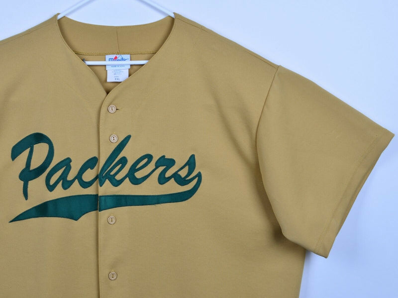 Green Bay Packers Men's 2XL Majestic Gold Green NFL Sewn Baseball Style Jersey