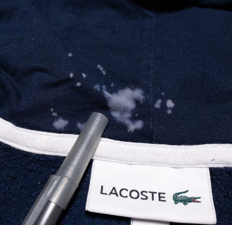 Lacoste Hoodie Mens Large FR 5 Full Zip Sweatshirt Navy Blue Spell Out Logo Croc