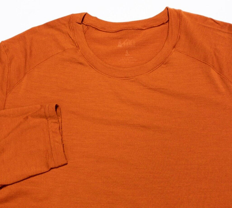 REI Base Layer Men's Large Merino Wool Long Sleeve Crew Neck Outdoor Orange