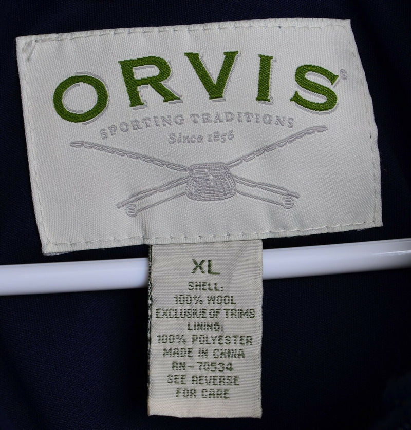 Orvis Men's Sz XL 100% Wool Padded Lined Navy Blue Hunting Shooting 1/4 Zip Vest