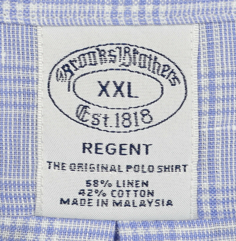 Brooks Brothers Men's 2XL Linen Blend Blue Plaid Regent Button-Down Shirt