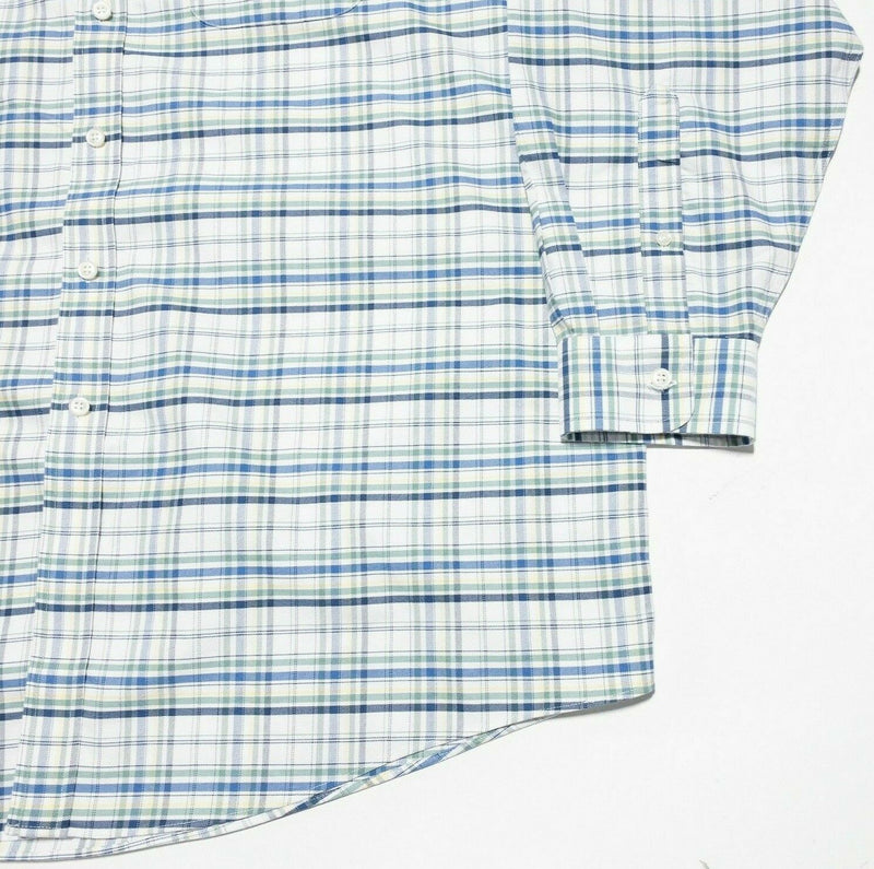 L.L. Bean Wrinkle-Free Classic Oxford Cloth Shirt Green Blue Plaid Men 17.5-33