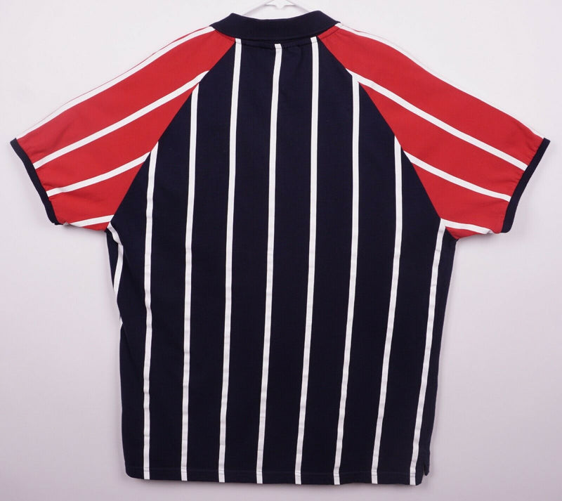 Vtg 90s FILA Men's Sz 2XL Snap Collar Blue Red Striped Tennis Polo Shirt