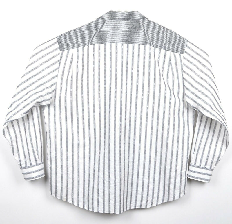 Nat Nast Men's Sz XL Gray White Geometric Striped Button-Front Shirt