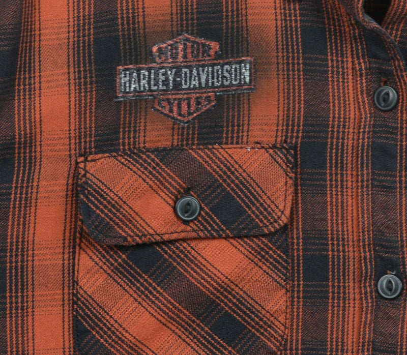 Harley-Davidson Women's Large Oak Leaf Orange Plaid Flannel Relaxed Fit Shirt