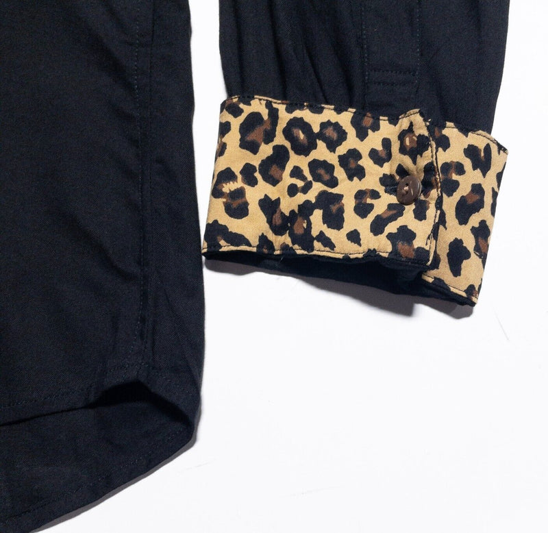 Kenny Flowers Shirt XL Men's Flip Cuff Cheetah Rayon Black Long Sleeve Limited