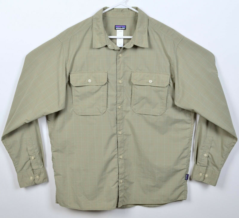 Patagonia Men's Large Trailbend Green Plaid Nylon Blend Long Sleeve Shirt