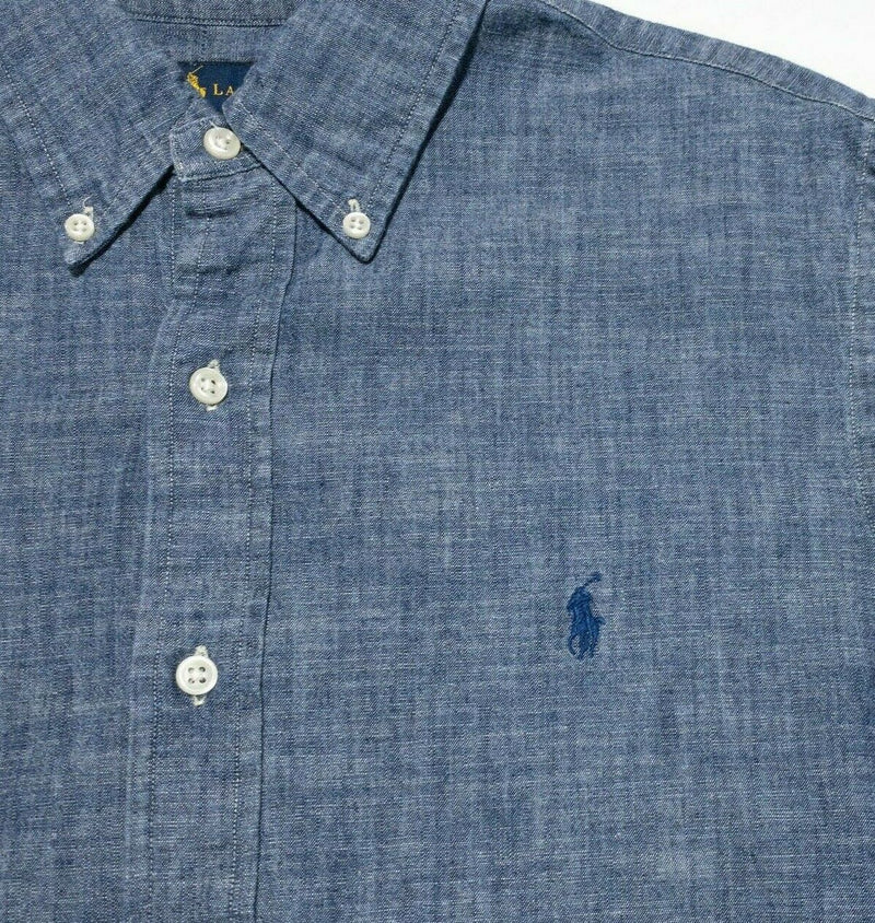 Polo Ralph Lauren Blue Chambray Denim Look Button-Down Shirt Blue Men's Medium