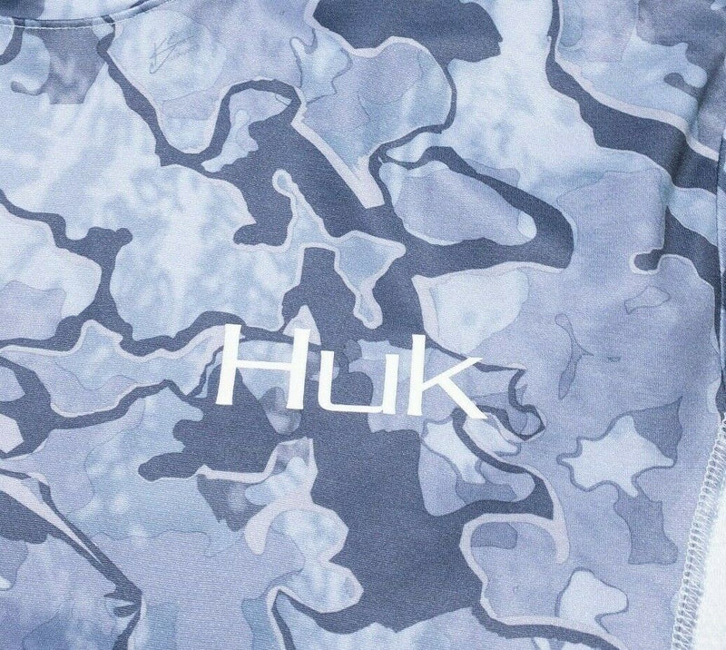 Huk Fishing Performance Hoodie Wicking Sun Shirt Blue White Men's Medium