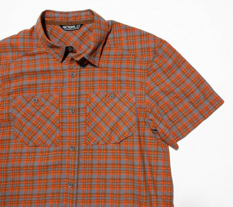 Arc'teryx Tranzat SS Shirt Men's Small Cotton Wool Blend Orange Gray Plaid