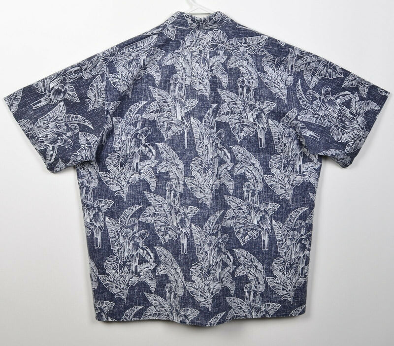 Reyn Spooner Men's 2XL Parrot Floral Print Navy Blue Hawaiian Traditionals Shirt