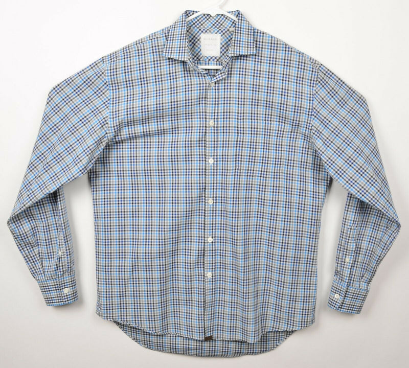 Billy Reid Men's Large Standard Cut Blue Gray Check Spread Collar Italian Shirt