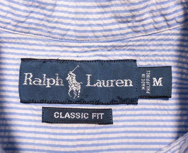 Polo Ralph Lauren Seersucker Shirt Medium Classic Fit Men's Blue White Striped