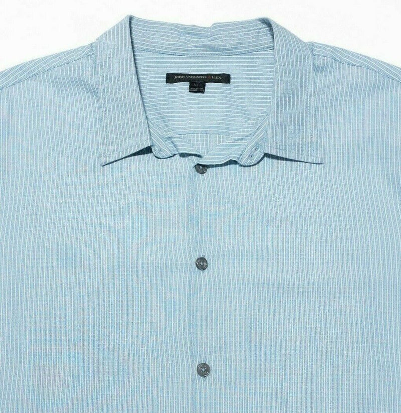 John Varvatos Button Shirt XL Men's Light Blue Striped Short Sleeve USA Designer