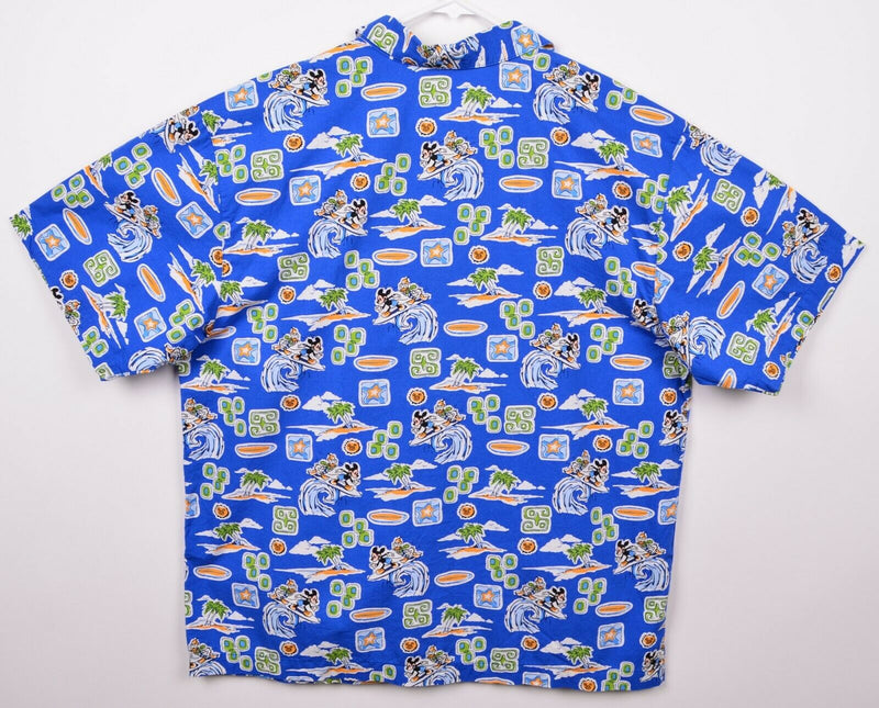 Disney Store Men's Sz Medium Mickey Mouse Surfing Geometric Blue Hawaiian Shirt