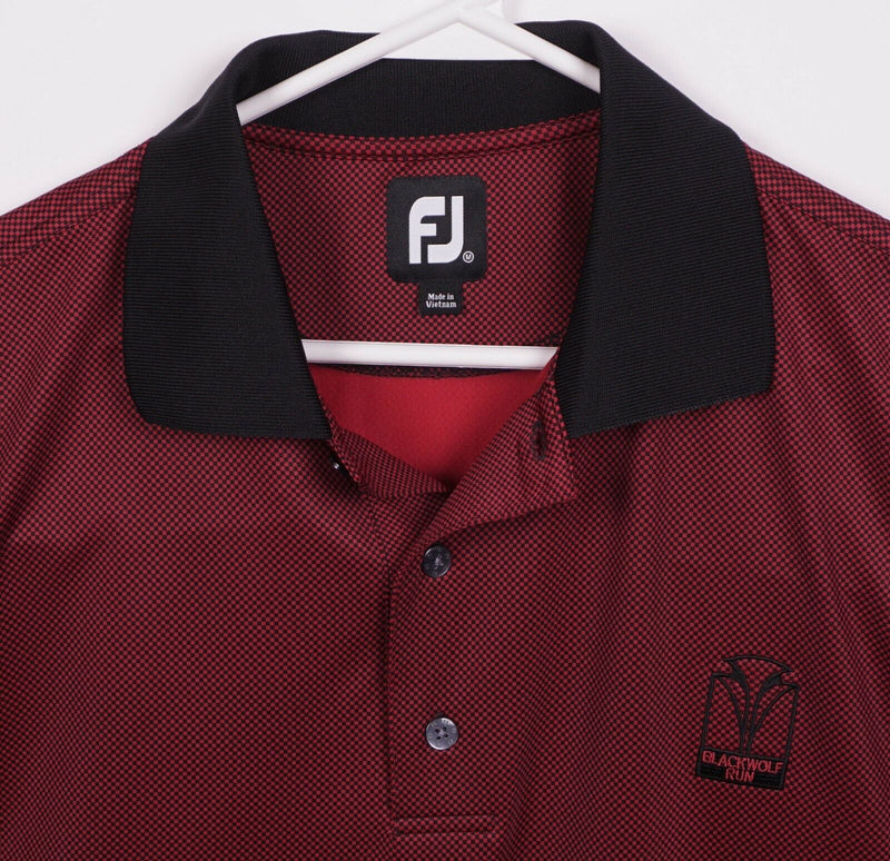 FootJoy Men's Medium Red Black Check FJ Golf Wicking Performance Polo Shirt