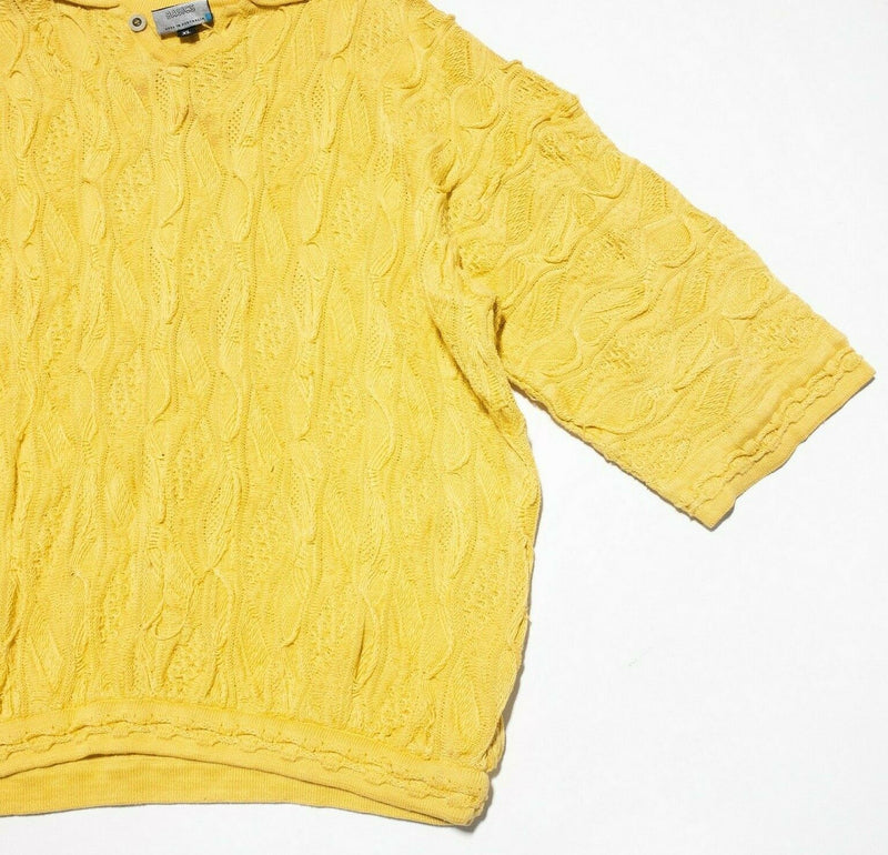 COOGI Basics Sweater Textured 3D Knit Short Sleeve Yellow Vintage 90s Men's XL