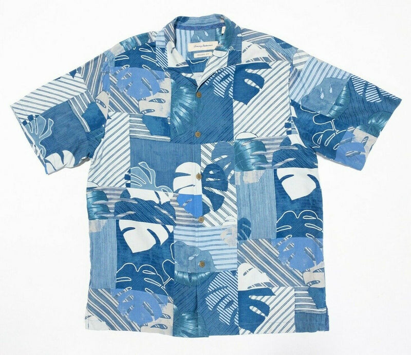 Tommy Bahama Silk Shirt Small Original Fit Blue Floral Collage Hawaiian Aloha